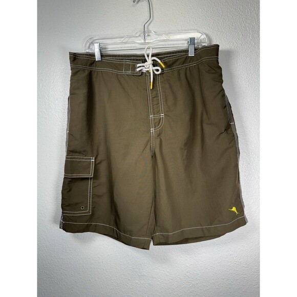 Tommy Bahama Swim Board Shorts Mens Size Large Dark Olive Baja Solid Lined